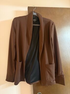 BBJ Women's Brown Open-Front Blazer with Patch Pockets
